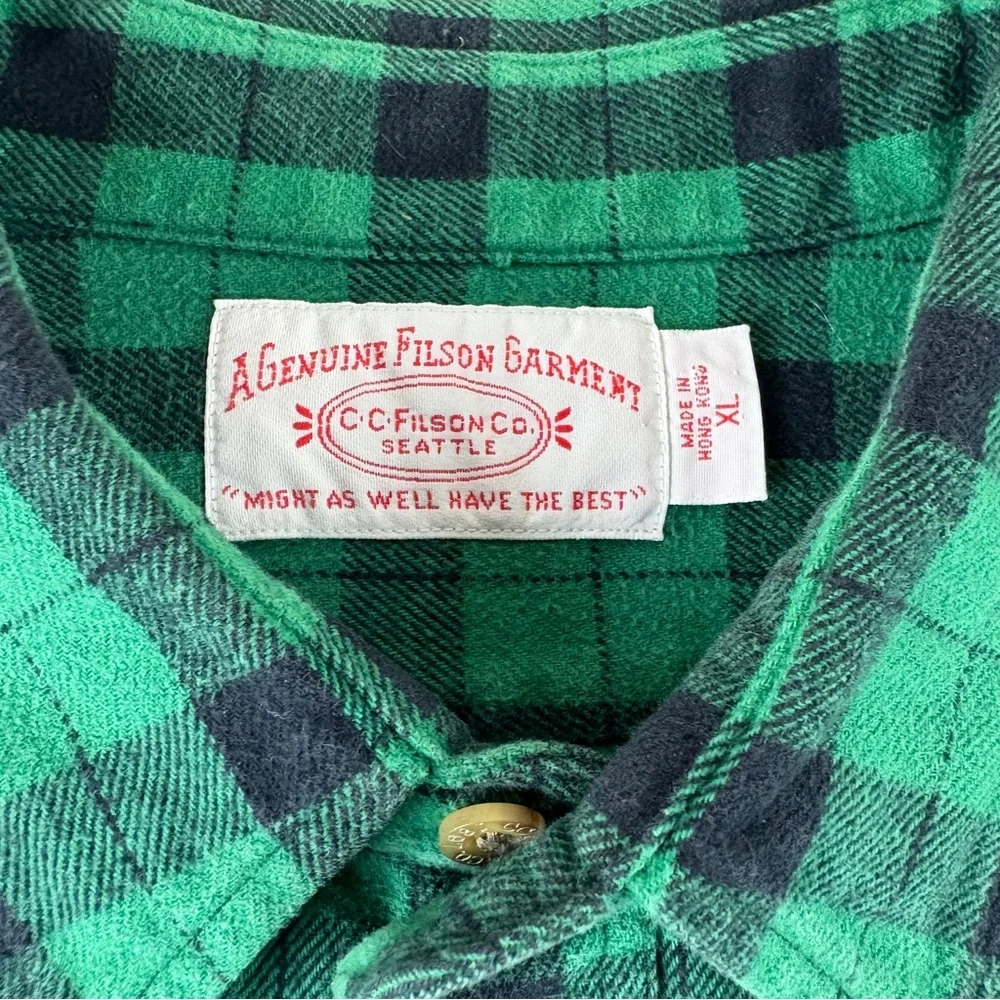 CC Filson 850 Shirt X-Large  Green Plaid Flannel Heavy Cotton Fishing Guide - Picture 4 of 10